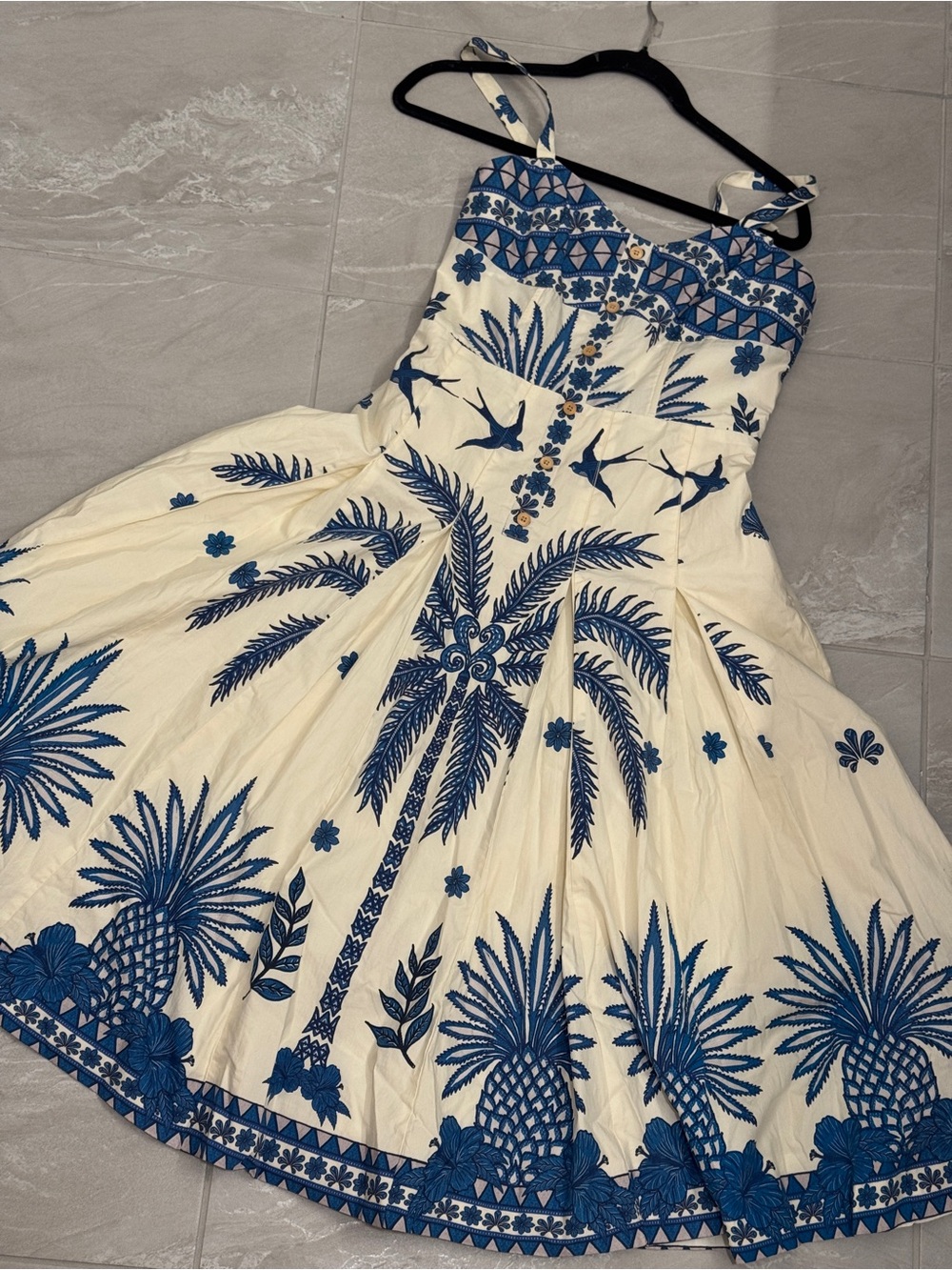 Cotton Palm-Print Fit and Flare Dress Cottagecore Baby Shower Wedding Guest